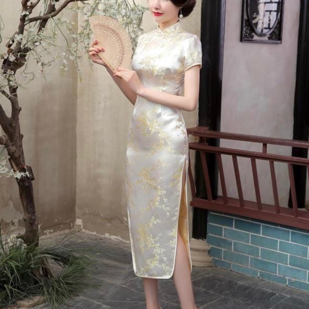 Yellow Cheongsam Mandarin Collar Qipao Dress - Fits Like Size XS/S
